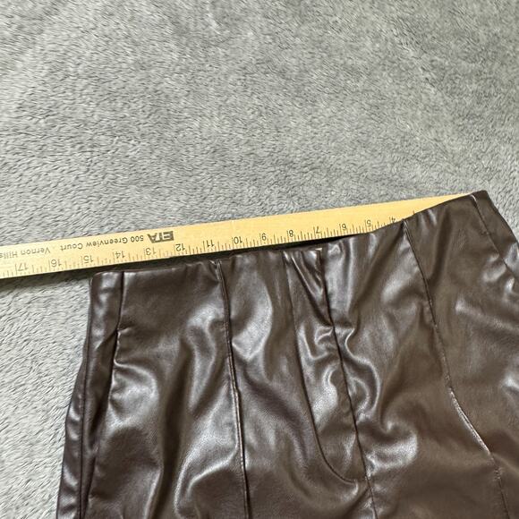 H&M Vegan Leather Pants Womens 10 Stretch Waist Chocolate Brown Straight Leg - Picture 9 of 9
